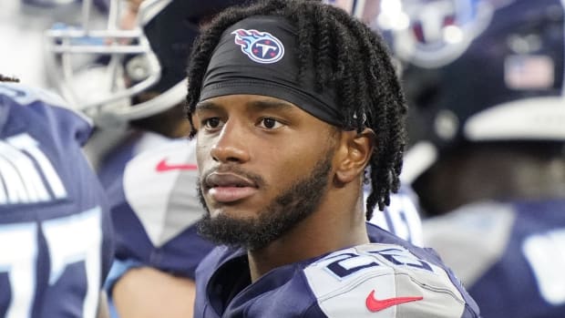 Tennessee Titans cornerback Kristian Fulton (26) looks on during the second quarter of a preseason game against the Tampa Bay Buccaneers at Nissan Stadium.